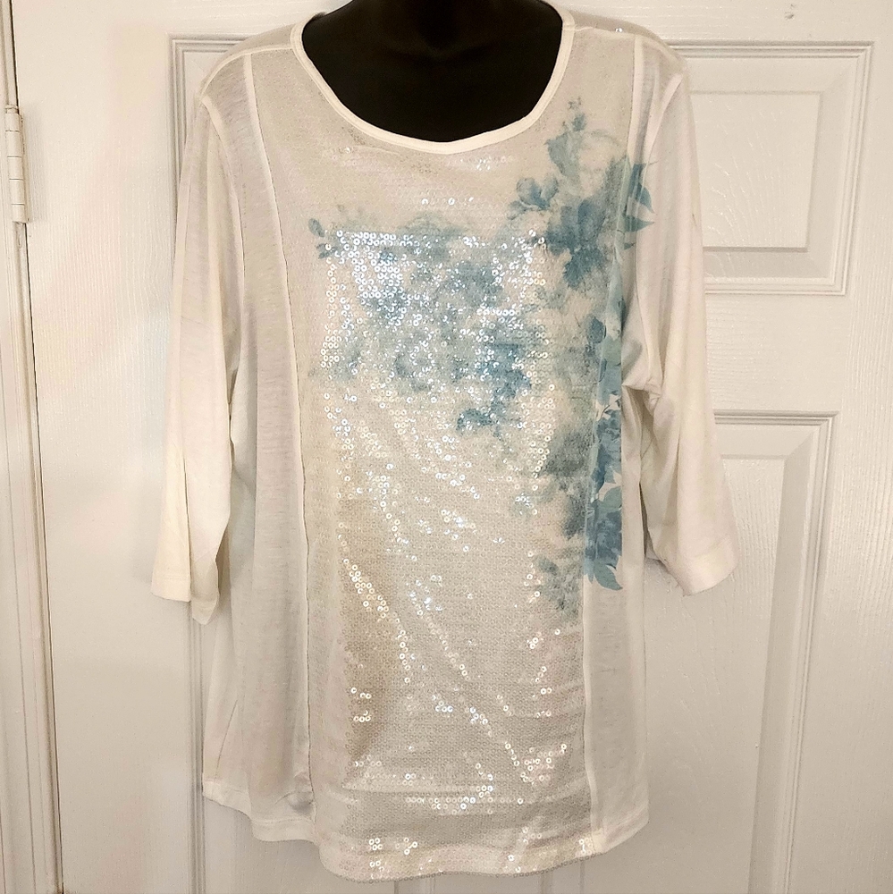 BonWorth Sparkle Front 3/4 Sleeve Top. Sz L